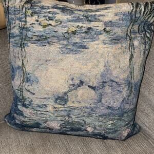 Tapestry Decorative Pillow Blue/Tan World Traveler Collection NWT 16"